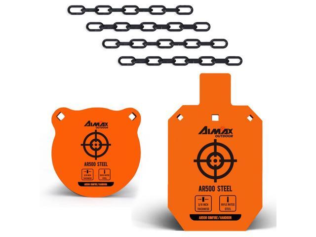 AR500 Steel Targets Combo with Metal Chains, 3/8 Thick Metal Gong Silhouette Targets for Outdoor Range and Shooting Practice, Neon Orange Color