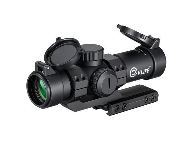 Compact Rifle Scope with Illuminated Reticle, Zero Reset, Fixed Magnification Hunting Riflescope with 30mm Offset Scope Mount