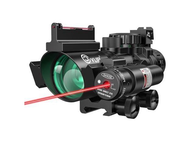 4x32 Prism Rifle Scope Red & Green & Blue Illuminated Reticle Scope with Fiber Optic Sight & IIIA/2MW Laser Sight