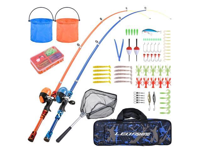 Portable Kids Fishing Rod Set 2Pack Telescopic Fishing Poles for Boys and Girls Fishing Rod and Reel Combos with Full Kits Fishing Net and Bucket.