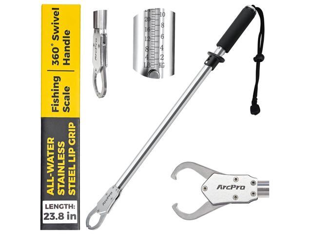 2-in-1 Fish Lip Gripper, 23.8' Stainless Steel Fish Gripper with Scale, 60lb Weighing Fish Grabber, 360° Non-Slip Swivel Handle, Tool for Saltwater...