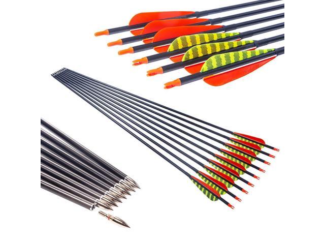 Traditional Archery 300 340 400 500 600 700 Spine 30 31 32 Inch Carbon Feather Arrows for Recurve Compound Bow Longbow Hunting Targets Arrow 12PCS