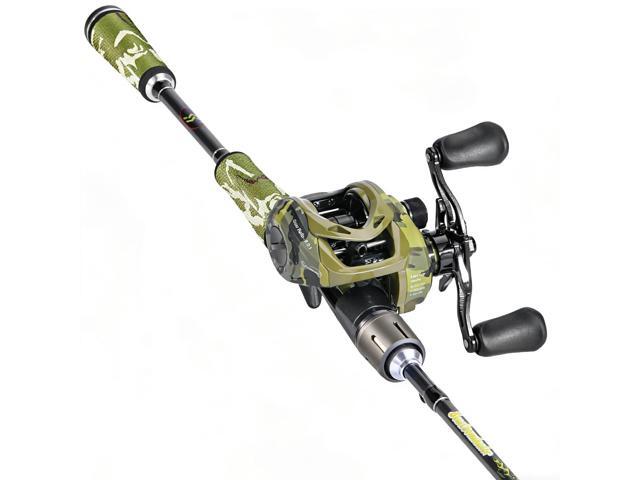 Baitcaster Combo, 30Ton+24Ton Graphite 2-Piece Blanks Casting Fishing Rod,SuperPolymer Handle,S Style Hook Keeper with Camo Baitcasting Reel