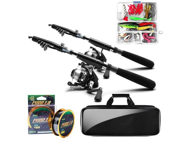 Fishing Pole and Reel Combo - 2PCS Carbon Fiber Telescopic Rods Spinning Reels Saltwater/Freshwater Kit with Lures, Line and Carrier Bag, Travel.