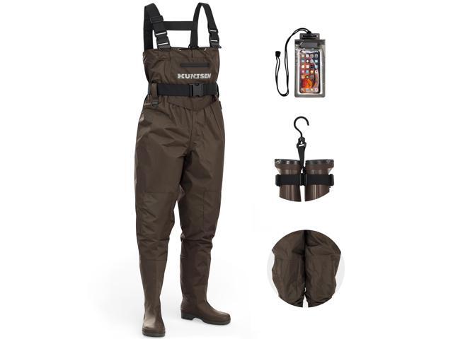 Fishing Waders for Men Women - 2-Ply Nylon/PVC Waterproof Hunting Chest Waders with Boot Hanger & Phone Case, Size9-13