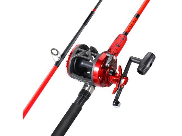 Conventional Reel and Fishing Rod Combo Medium Heavy Fiberglass Rod, Heavy Duty Catfish Trolling Reel Combo for Catfish Salmon and Steelhead 6/7ft