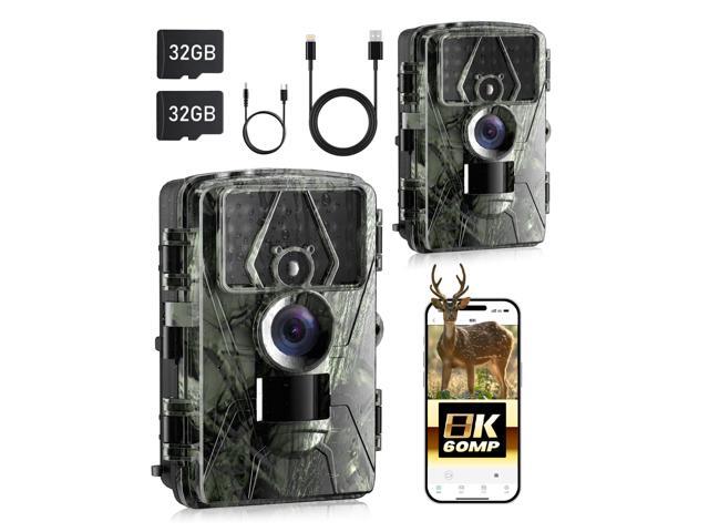 2Pack Trail Camera WiFi 60MP/8k Game Camera with No Glow Night Vision Waterproof,0.05s Trigger Motion Activated Hunting Camera for Outdoor Wildlife...