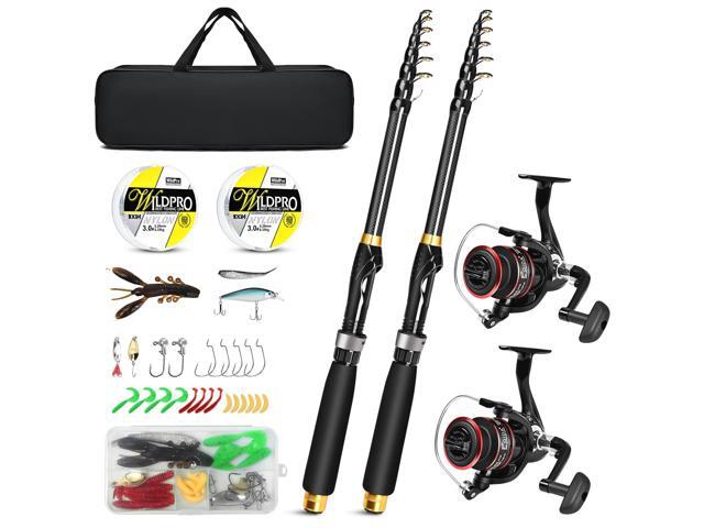 6.89ft Fishing Rod and Reel Combo, 2PCS Telescopic Carbon Fiber Fishing Rod, Spinning Reels *2, Fishing Line *2, Fishing Hooks Bait Set, Portable...