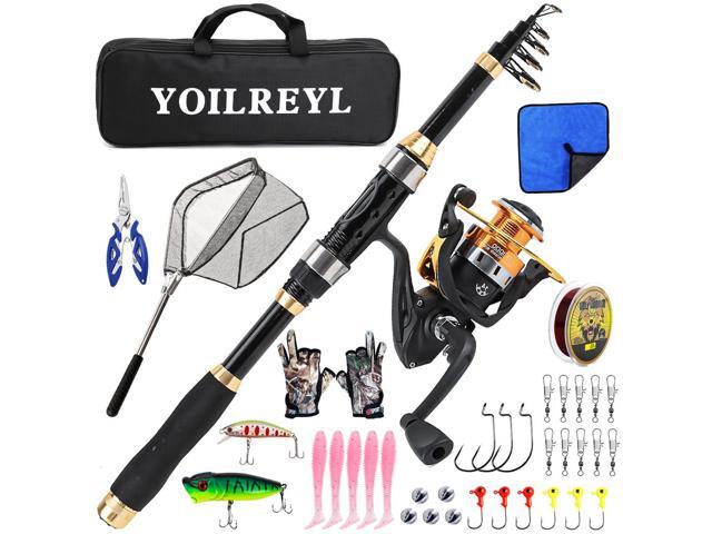 Yoilrey Fishing Rod and Reel Combo 5.9ft Telescopic Fishing Pole Starter Kit with Spinning Reel, Fishing Line, Lure Box & Tackle Bag for Travel