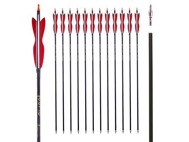 31' Carbon Hunting Arrows with 5' Turkey Feathers, Pack of 12 Spine 500, Archery Target Practice, For Recurve Bow and Long Bow