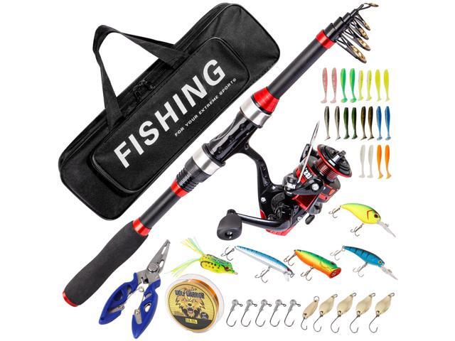 I00000 Fishing Rod and Reel Combos with Fiberglass Telescopic Fishing Pole - Spinning Reel Fishing Carrier Bag, Freshwater and Saltwater Fishing.