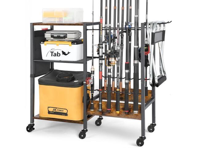 Fishing Rod Holders, Rolling Fishing Rod Rack for Garage & Boat, Tackle Box & Reel Holder Cart, Easy Assembly Fishing Gear Management System, Ideal...