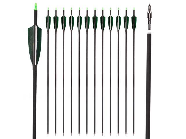 30' Carbon Arrows, Archery Target Practice Hunting Arrows,12 Pack 4' Turkey Feather, Spine 500, for Recurve & Long Bow
