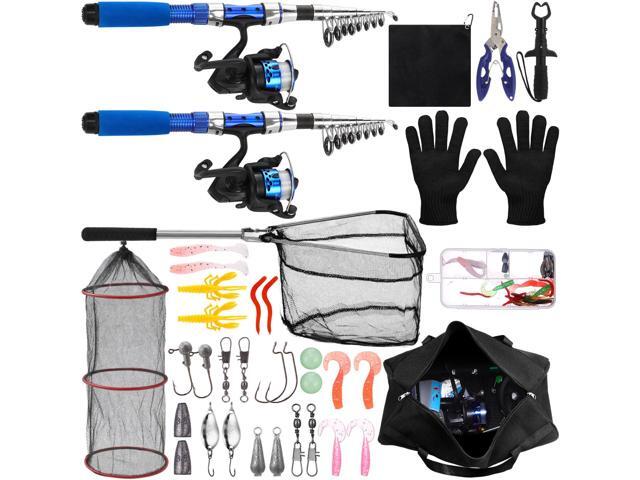 51 Pcs Fishing Rods Combo 6.89ft Telescopic Freshwater Pole Set with Plier Lip Gripper Lures Carrier Bag Pre Loaded Spinning Reel with Freshwater...