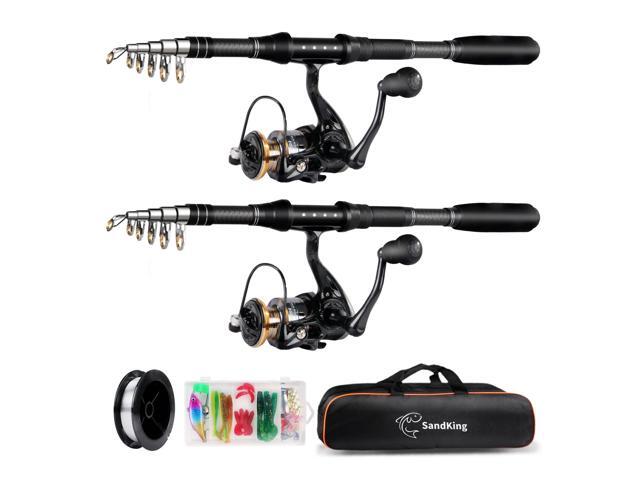 Fishing Pole Kit, Carbon Fiber Telescopic Fishing Rod and Reel Combo with Spinning Reel, Line, Bionic Bait, Hooks and Carrier Bag for Adult Teens.