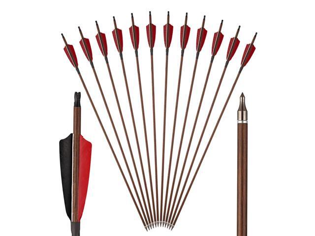 Premium 30' Carbon Hunting Arrows with 4' Real Turkey Feathers Fletching and Removable Tips - 500 Spine Practice Target Arrows for Recurve Bow Long.