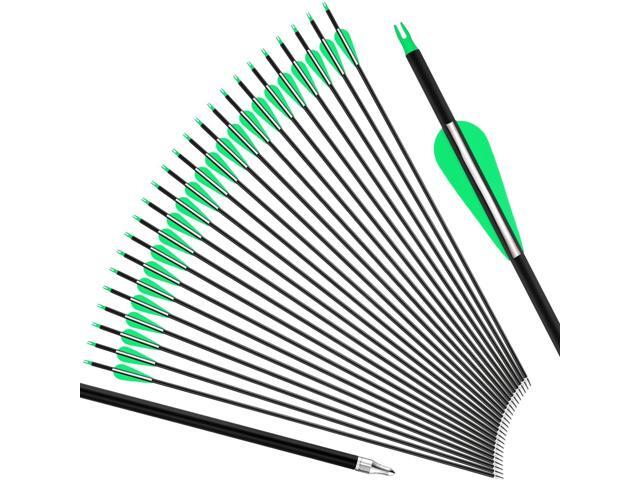 24 Pcs 31.5 Inch Arrows for Compound Bow Hunting Arrows Carbon Arrows with 3 Inch Plastic Arrow Feathers and Removable Tips 500-600 Spine Archery.