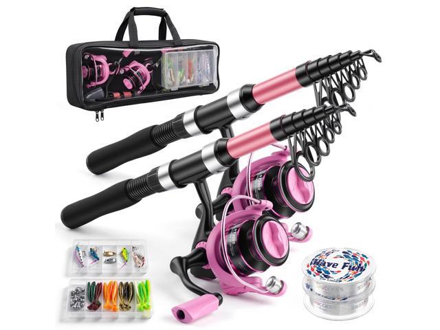 Fishing Rod and Reel Combo,2 Pcs 2.1M Telescoping Fishing Rod with Carrier Bag,Spinning Reels,2 Lines,Lures Baits,Suitable for Beginners Fishing...