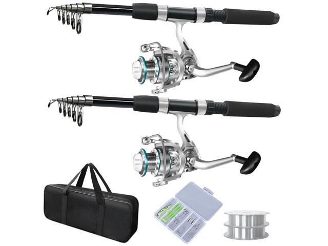 2PACK Fishing Pole Combo,Fishing Rod Combos with Telescopic Fishing Pole Spinning Reels Fishing Carrier Bag for Travel Saltwater Freshwater