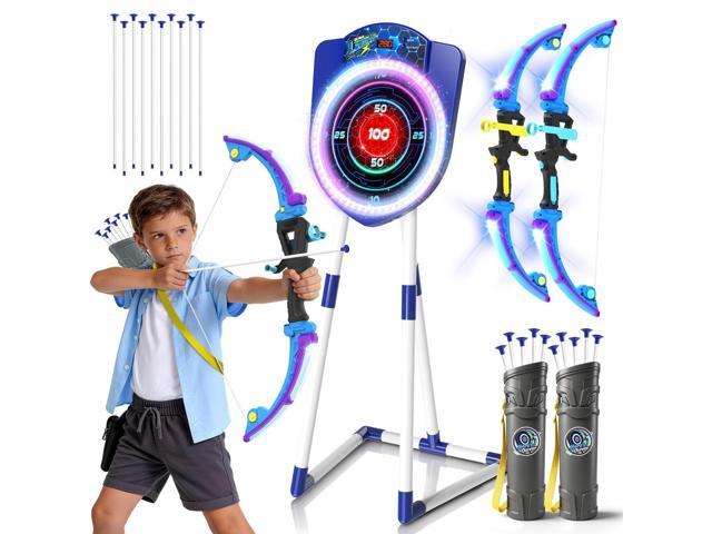 2 Pack LED Bow and Arrow for Kids with Auto Scoring, Light Up Archery Set with 10 Suction Cup Arrows, 2 Quivers, LED Archery Target, Indoor Outdoor.