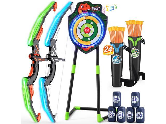 2 Pack Kids Bow and Arrow, LED Light Up Archery Set with 24 Suction Cup Arrows, Indoor Outdoor Sport Dinosaur Toys Gifts for 3 4 5 6 7 8 9 10 11 12...
