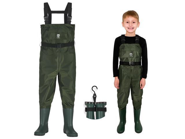 Chest Kids Waders, Waterproof Lightweight for Fishing Hunting PVC Youth Waders for Toddler Children, Safety Bootfoot Waders with Non-Slip Rubber...