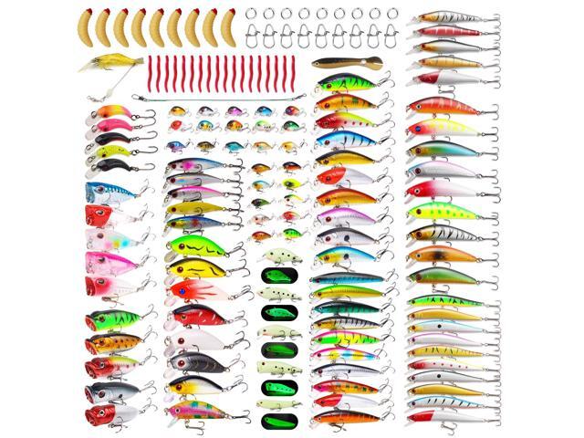 Fishing Artificial Lures Kit Mixed Including Front Diving Fin Minnow Surface Popper Crank Baits Pencil VIB with Hook and Soft Lures Accessories for...
