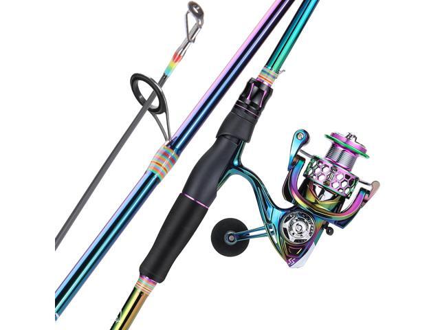 Spinning Fishing Reel Rod Combo, Two Pieces Colorful Poratble Light Weight Fishing Rod with Powerful Fishing Gear for Freshwater Bass Trout Fishing