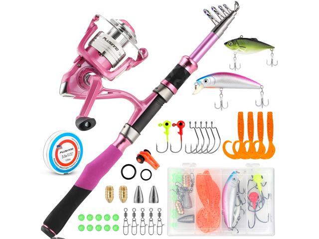 Fishing Rod and Reel Combos, Fishing Gear Gifts for Women with Spinning Reel, Lures, Line, Pink Ladies Telescopic Pole Kit Designed for Girls...