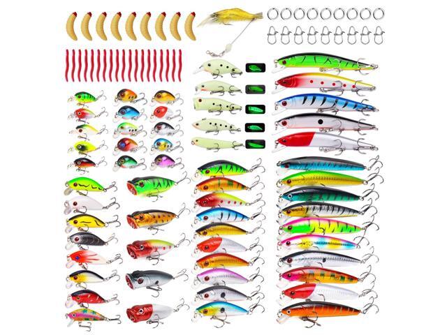Fishing Artificial Lures Kit Mixed Including Front Diving Fin Minnow Surface Popper Crank Baits Pencil VIB with Hook and Soft Lures Accessories for...