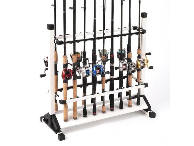 24-Rod Aluminum Fishing Rod/Pole Holder, Rustproof Fishing Rod Rack with 360° Lockable Wheels, Multi-Functional Storage Organizer for Garage &...