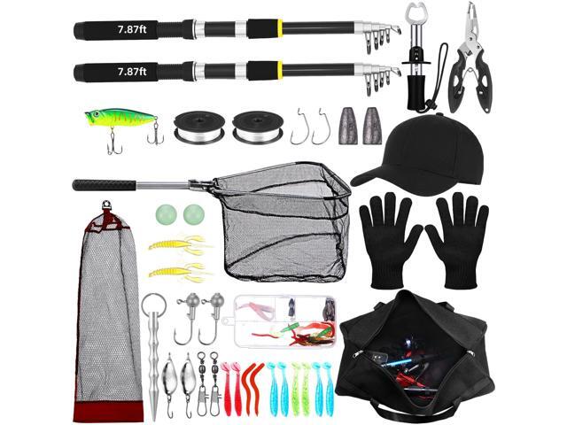 Telescopic Fishing Rod and Reel Combo 2 Pcs Collapsible Fishing Pole Kit with Plier Lip Gripper Lures Carrier Bag Pre-Loaded Spinning Reel for...