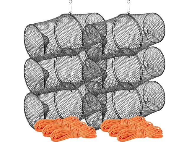 Crawfish Trap with 14.5M Orange Rope, Heavy Duty Steel Mesh with Spring Clip Fishing Trap for Crawdads Crayfish, Black, 6 Packs