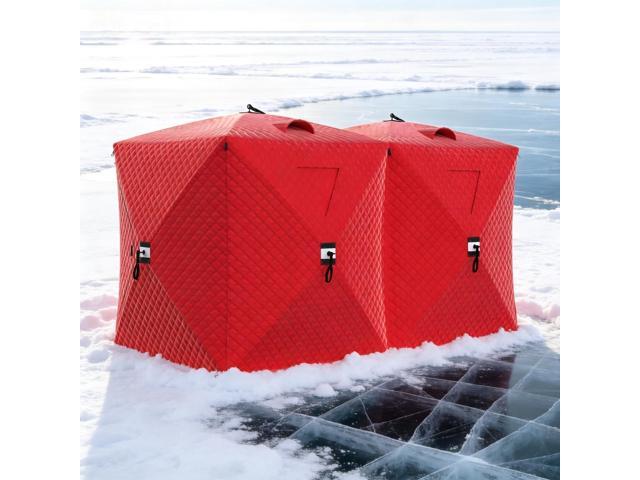 Insulated Pop-Up Ice Fishing Tent Shelter, 68 Person Portable Hub-Style Cabin Shanty, 60-Second Instant Setup, Windproof Thermal, Winter Ice.