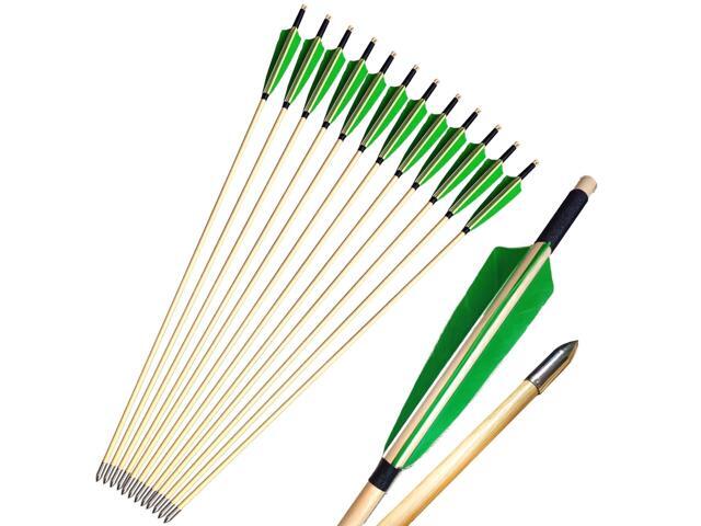Wooden Arrows Archery Handmade Arrows 33inch Shaft with Turkey Feather Fletching for Recurve Bow Longbow Hunting Practice 12PACK