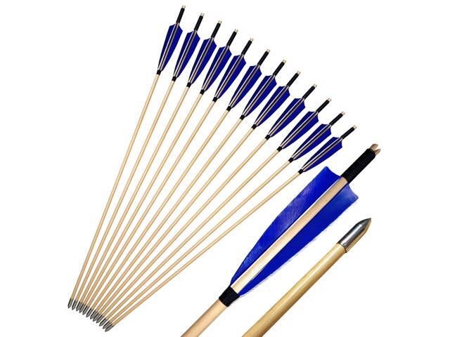 Wooden Arrows Archery Handmade Arrows 33inch Shaft with Turkey Feather Fletching for Recurve Bow Longbow Hunting Practice 12PACK