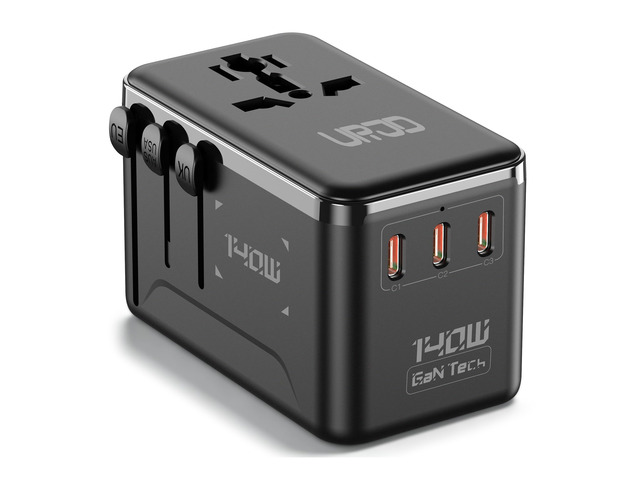 140W Max GaN Universal Travel Adapter for Europe UK US 200+ Countries 3 USB C 1 USB A + 2500W AC Outlet, USB-C Fast Charger for MacBook Pro/Air,...