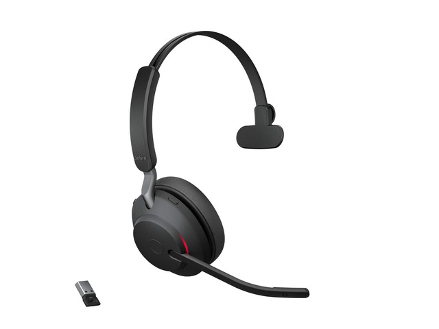 Evolve2 65 Bluetooth Wireless Headset with Mic for Calls and Music, Single-Ear Headphones with USB-A Adapter, Up to 37 Hours Battery, Works with...