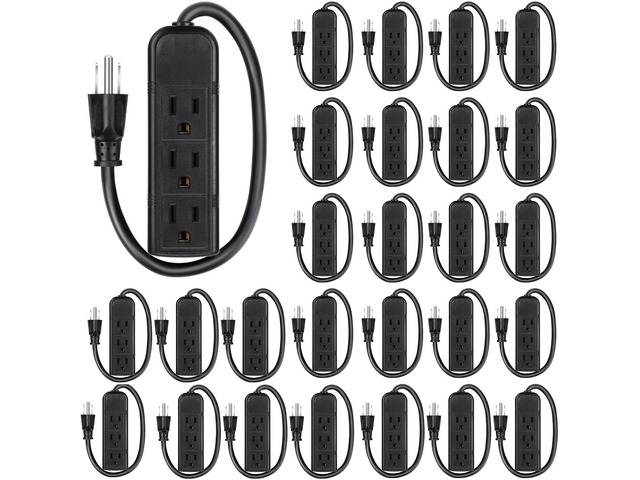 20 Pack 3 Outlet Power Strip Extension Cord with Flat Plug Mini Cord 3 Ground Heavy Duty Mountable Outlets Strip for Computer Phone Home Office (1...