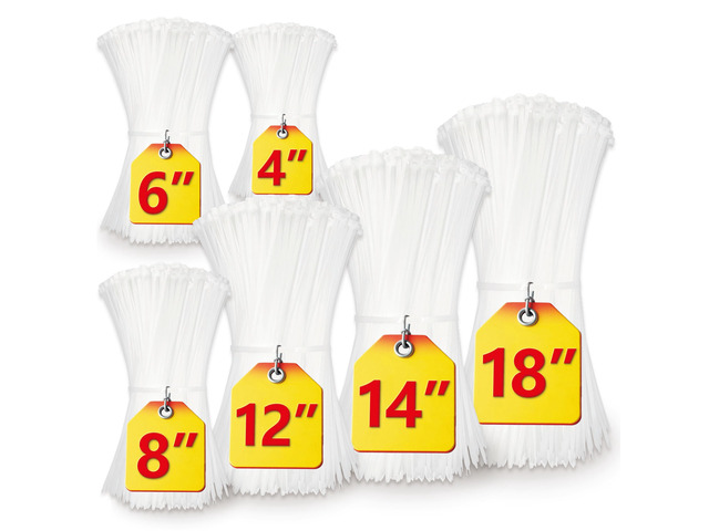 White Zip Ties Assorted Sizes(4+6+8+12+14+18), 5000 Pack, Clear Zip Ties, White Cable Ties, Wire Ties, Zipties Clear