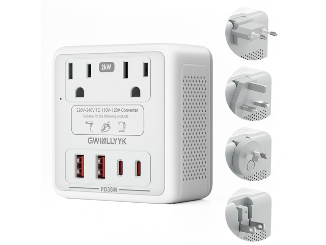 2000W 220V to 110V Voltage Converter, Travel Converter Adapter C G I A Suitable for 2000W Hair Dryers, PD 35W USB Ports, Converter for European...