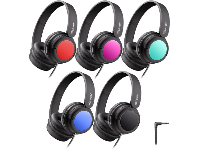 Kids Headphones 5 Pack for Students K-12 & Teachers Classroom/Study SafeSound Tech3.0, Durable PP Material, Multiple Folding Options, Soft...