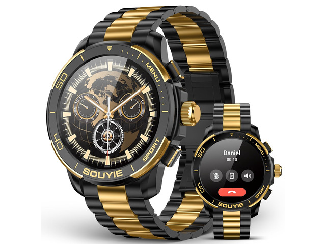 SW-7 Lux Smart Watch for Men, 1.43' AMOLED, AI Voice, Bluetooth Call High-Gloss Ceramic Bezel & Two-Tone Steel, AI GPT Voice Assistant, Health...