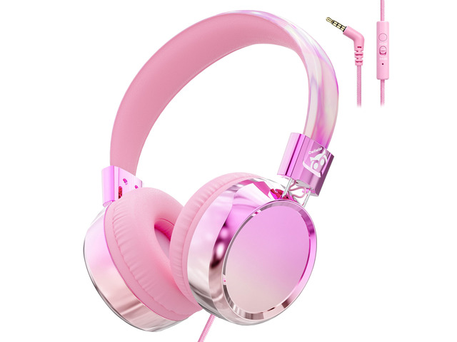 Kids Headphones with Cord with Mic, 85/94dB Safe Volume Limit HD mic, over-ear foldable, 3.5mm for iPad, tablet, computer, Kids Wired Headphones...