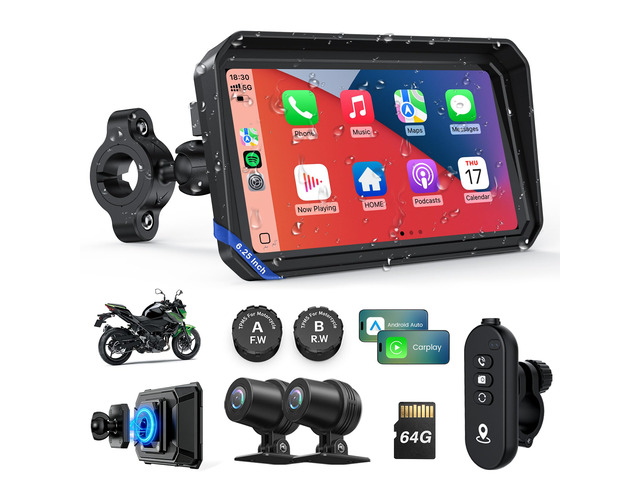 Motorcycle CarPlay Screen with Android Auto 6.25 Waterproof GPS Pantalla para Moto Apple CarPlay Navigation System for Motorcycle, Dual 2K Dash...