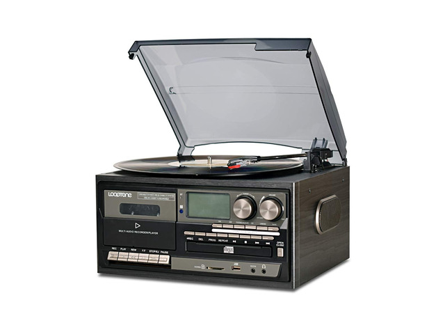 Vinyl Record Player 9 in 1 3 Speed Bluetooth Vintage Turntable CD Cassette Player AM/FM Radio USB Recorder Aux-in RCA Line-Out (Black Edition)