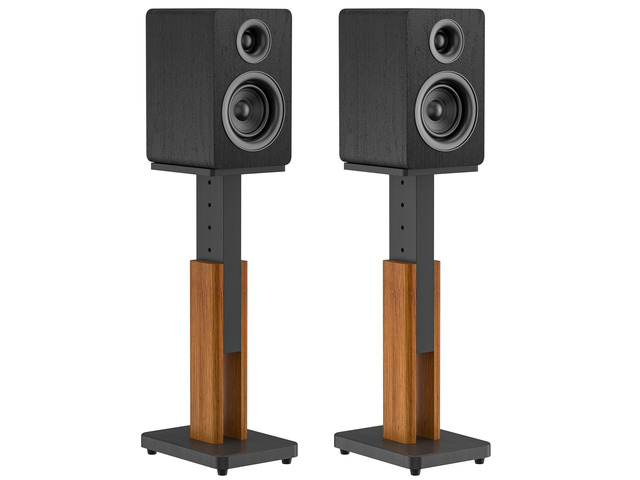 Height Adjustable Speaker Stands Pair with Most Satellite, Studio, Bookshelf Speakers - Wood Grain Floor Speaker Stands for Klipsch, Edifier, JBL...