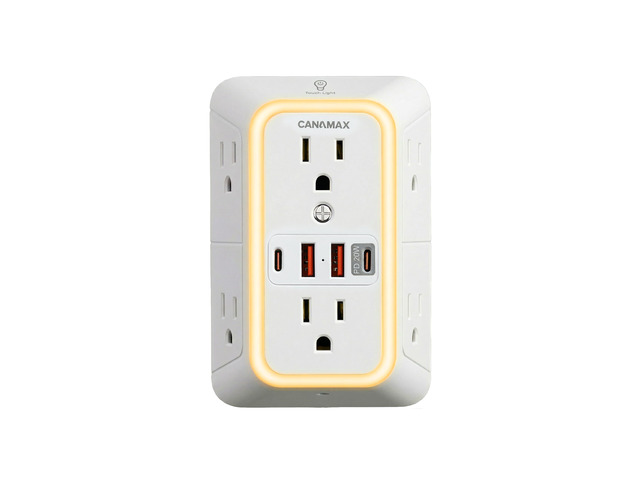 Multi Plug Wall Outlet Extender - 6 Outlet 4 USB Ports (20W Fast Charging) Smart Night Light, 3-Sided 1050J Surge Protector Power Strip for Home,...