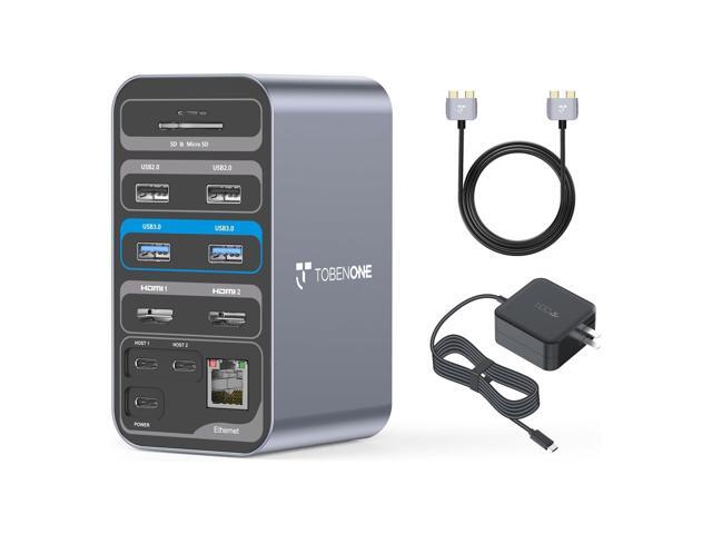 16-in-2 MacBook Docking Station Dual 4K@60Hz with 100W Power Supply, USB C Dock with 2 HDMI/7 USB/Ethernet, for Business Users Home & Office Dual...