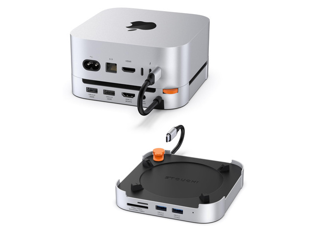 Mac mini M4 Dock Stand with 8TB NVMe SATA SSD Enclosure, 2* USB A 10Gbps, 4K@60Hz HDMI, SD/TF Slot, 2* USB A Data Port, Audio 3.5mm, Easy Power...